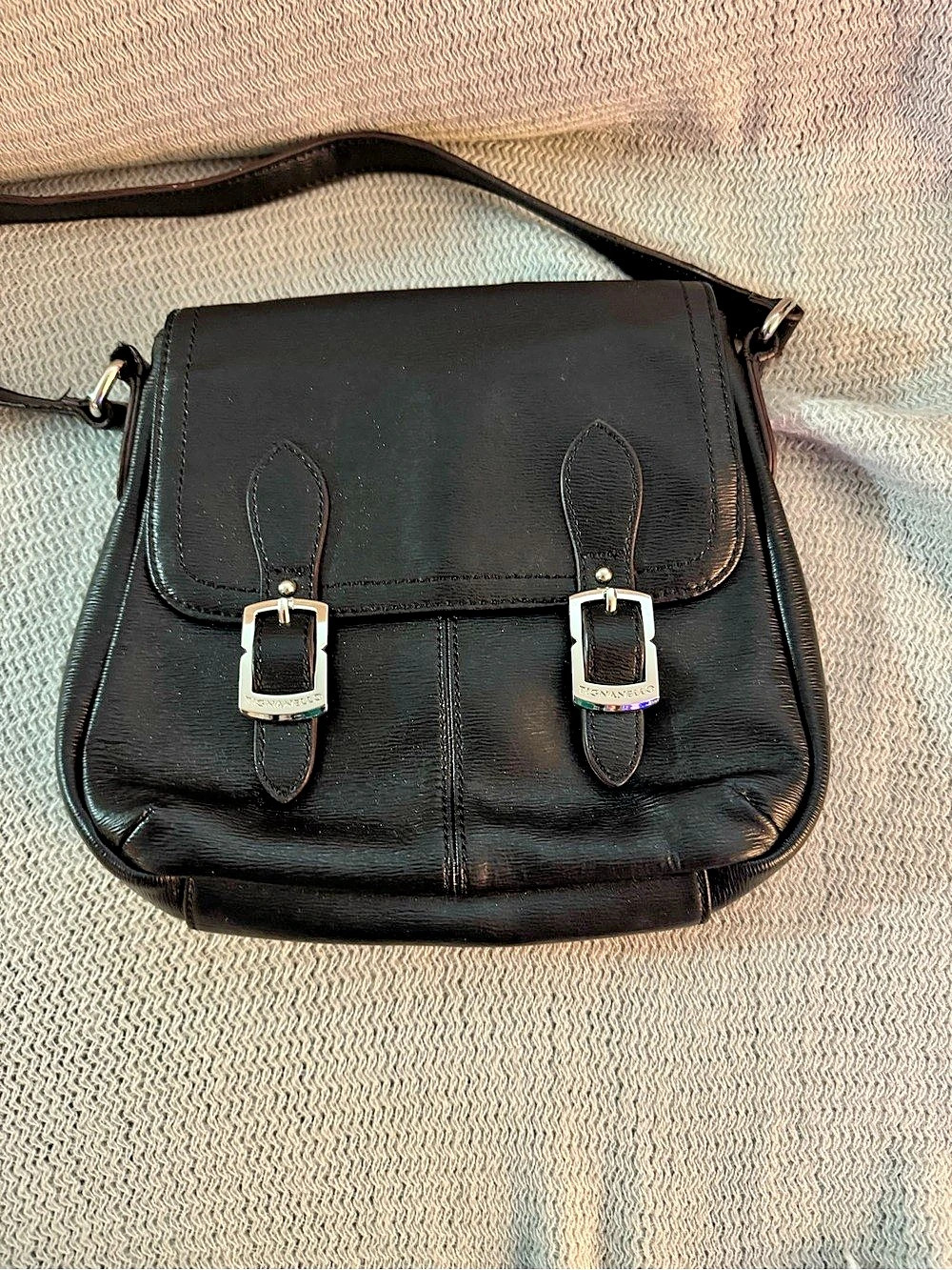 Tignanello Black Leather Flap Crossbody Bag